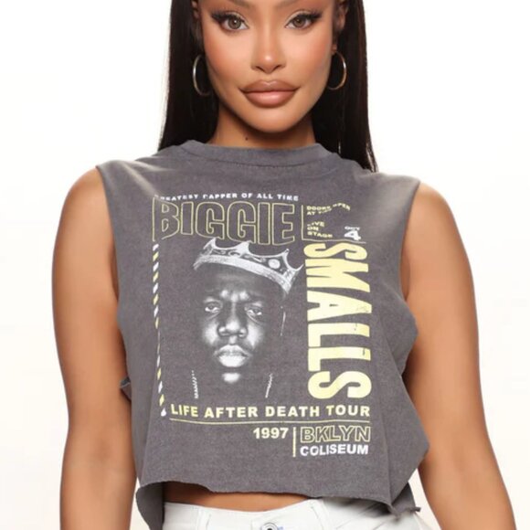 Biggie Smalls Sleeveless Top | Grey Wash | Size S | 100% Cotton Graphic Tank - Picture 1 of 7